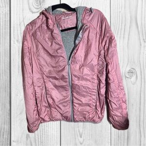 Members Only Pink and Gray Zip Up Jacket With Hood size large